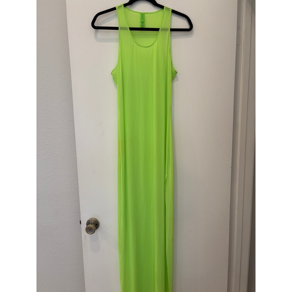 SKIMS Summer Mesh Long Tank Dress Neon Lime Green Sheer Maxi XL NWOT